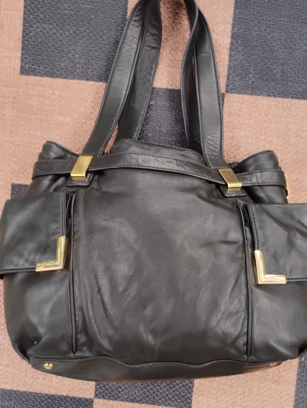 Michael Kors Black 3 Compartment lambskin Leather Tote Bag with Gold Accents - Picture 4 of 11